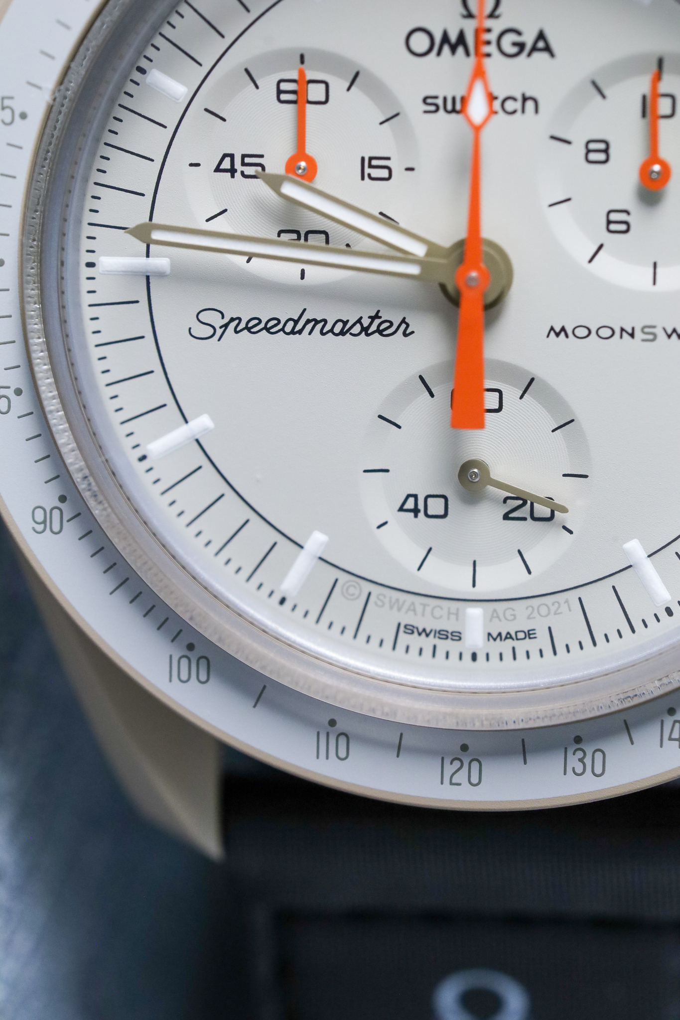 MoonSwatch "Mission to Jupiter" Ref. SO33C100 dial close-up